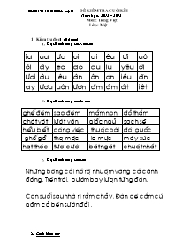 Đề kiểm tra cuối kì I môn Tiếng Việt (đọc) lớp 1 - Trường tiểu học B Hòa Lạc